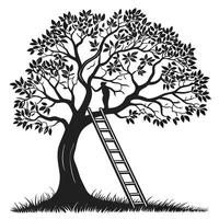 Silhouette Of Person Climbing Tall Tree vector