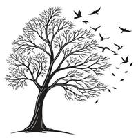 Silhouette Tree With Birds In Flight vector