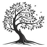 Silhouette Tree With Person And Falling Leaves vector
