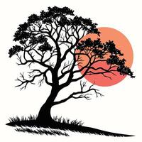 Silhouette Tree Against Sunset vector
