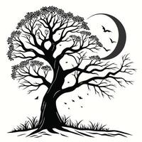 Silhouette Tree Bats And Moon Design vector