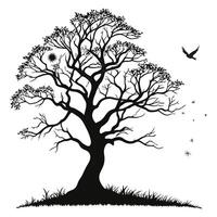 Silhouette Tree With Bird And Stars vector