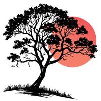 Silhouette Tree With A Setting Sun vector