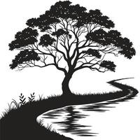 Silhouette Of Tree With Water Reflection vector