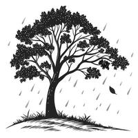 Silhouette Tree In Rain Illustration vector