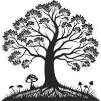 Silhouette Tree And Mushrooms Design vector