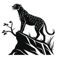 Silhouette Of Cheetah On A Rock vector