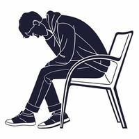 Silhouette Of Depressed Man Sitting Alone vector