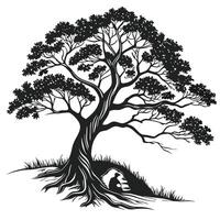 Silhouette Tree Reading Alone Illustration vector