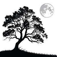 Silhouette Tree Against A Full Moon vector