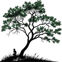 Silhouette Of Tree With A Small Person vector