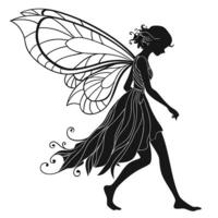 Silhouette Of Elegant Winged Fairy Walking vector