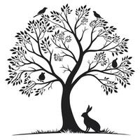Silhouette Tree With Birds And Rabbit vector