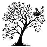 Silhouette Tree With Bird And Nest vector