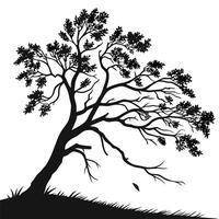 Silhouette Of Windblown Tree On Hillside vector