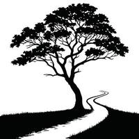 Silhouette Tree With Winding Path Illustration vector