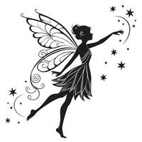 Silhouette Of Fairy Casting Magical Stars vector