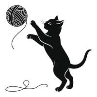 Silhouette Of Cat Playing With Yarn vector