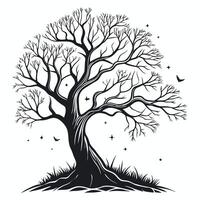 Silhouette Tree Graphic With Birds vector