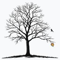Solitary Tree With Bird And Leaf vector