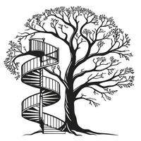 Tree With Spiral Staircase Silhouette Art vector