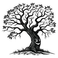 Spooky Old Tree Black Silhouette vector