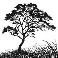 Tree Silhouette With Grass Illustration vector