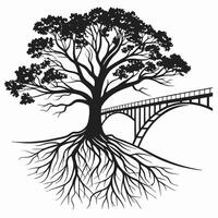 Tree Silhouette With Bridge Graphic vector