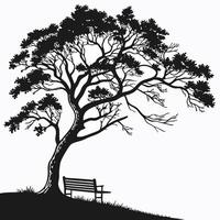 Tree With Bench Silhouette Illustration vector