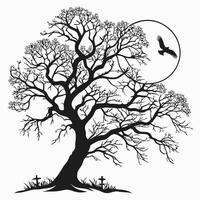 Spooky Tree Silhouette With Raven Moon vector