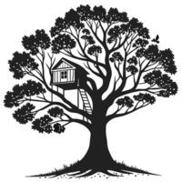Treehouse Silhouette In Nature Illustration vector