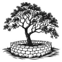 Tree Silhouette On A Brick Base vector