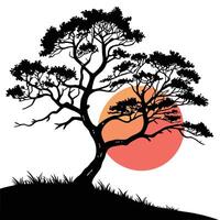 Tree Silhouette With Warm Circle Backdrop vector