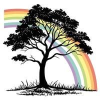 Tree Silhouette With Rainbow Background vector