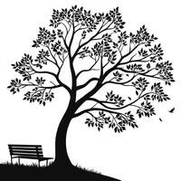Tree With Bench Silhouette Art vector