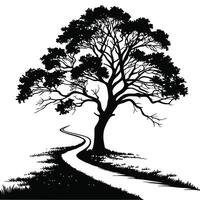 Tree Silhouette With Pathway Black And White vector