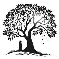 Solitude Beneath A Leafy Tree Silhouette vector