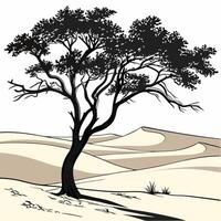 Tree Silhouette In Desert Sand Dunes vector