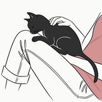 Woman With Black Cat On Lap vector