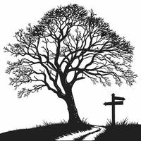 Tree Silhouette With Signpost Illustration vector