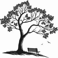 Tree Bench And Birds Silhouette Design vector