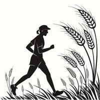 Silhouette Woman Running Through Wheat Field vector