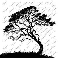 Solitary Tree In Monochrome Stormy Weather vector