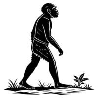 Walking Australopithecus In Black And White vector
