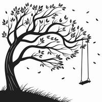 Tree And Swing Black And White vector