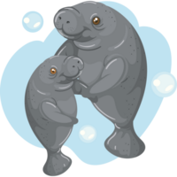 mother and cub of sea cow design png