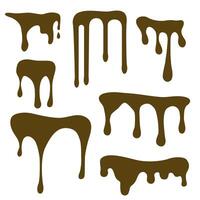 Melting chocolate. The chocolate substance drips and flows. Set of runoff substance. vector