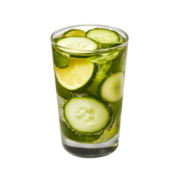 Refreshing Cucumber Lime Beverage in a Clear Glass with Ice Cubes png