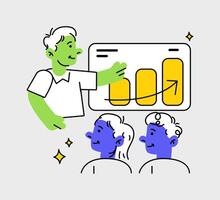 Illustrated presentation of business growth strategy with team engagement vector