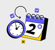 Stylized depiction of schedule, featuring clock and calendar illustration vector